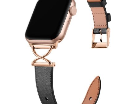 Apple Watch (38 40 SE 41 42mm) Klassisk Kunst Læder Rem - Sort   Rose Gold Online Hot Sale