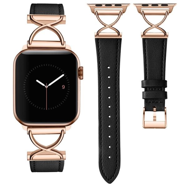 Apple Watch (38 40 SE 41 42mm) Klassisk Kunst Læder Rem - Sort   Rose Gold Online Hot Sale