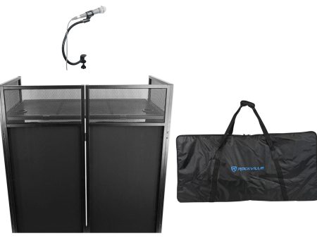 Rockville ROCKBOOTH DJ Booth Event Facade w Table+Bag+Scrims+Gooseneck Mic Stand Cheap