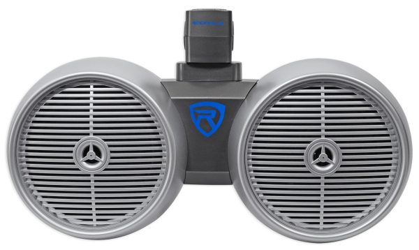 Rockville Bluetooth Receiver+Pair Dual 8  Silver Marine Wakeboard Speakers+Amp For Sale