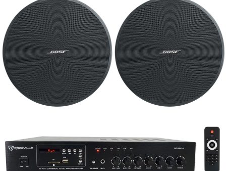 2) Bose DesignMax DM3C Black 70V 3.25  Commercial Ceiling Speakers+Rockville Amp Discount