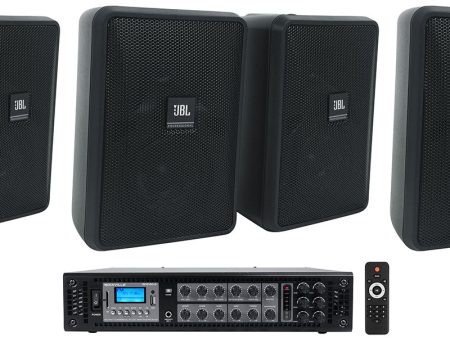 (6) JBL Control 23-1 Black 3  Indoor Outdoor 70v Commercial Wall Speakers + Amp Online Hot Sale