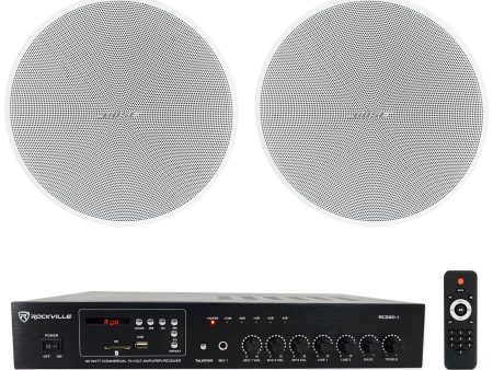 2) Bose DesignMax DM3C White 70V 3.25  Commercial Ceiling Speakers+Rockville Amp For Sale