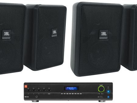 (4) JBL Control 23-1 Black 3  Indoor Outdoor 70v Commercial Wall Speakers + Amp Hot on Sale