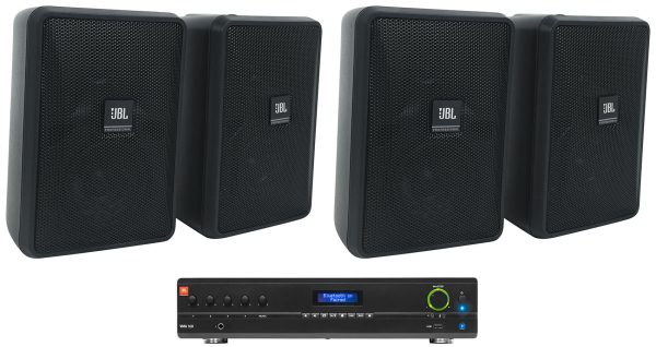 (4) JBL Control 23-1 Black 3  Indoor Outdoor 70v Commercial Wall Speakers + Amp Hot on Sale