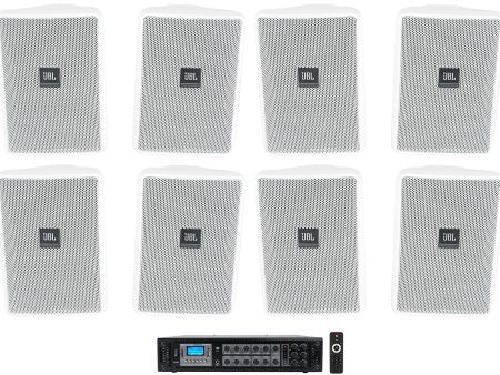 (8) JBL Control 23-1 White 3  Indoor Outdoor 70v Commercial Wall Speakers + Amp Online now