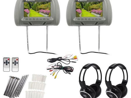 Pair Rockville RHP7-GR 7” Grey TFT-LCD Car Headrest Monitors+2 Wireless Headsets Fashion