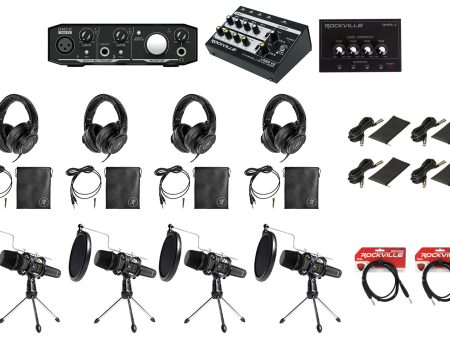 Mackie 4-Person Podcast Podcasting Recording Kit w  EM-89D Mics+Stands+Headphones Sale