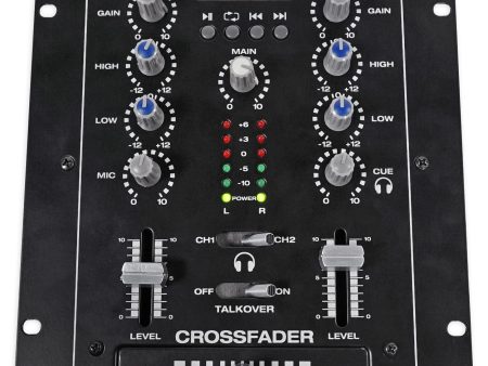 Rockville RDJ2 2 Channel DJ Mixer w  USB, Cue Monitor, Talkover, 4 Line Inputs Hot on Sale