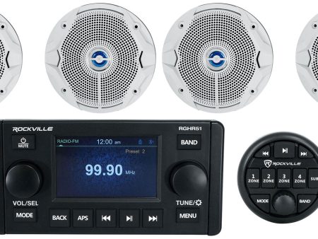 Rockville RGHR51 5 Zone 1-Din Marine Bluetooth Receiver+Remote+(4) JBL Speakers Supply