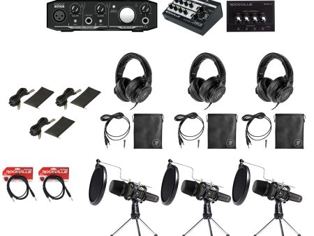 Mackie 3-Person Podcast Podcasting Recording Kit w  EM-89D Mics+Stands+Headphones Online