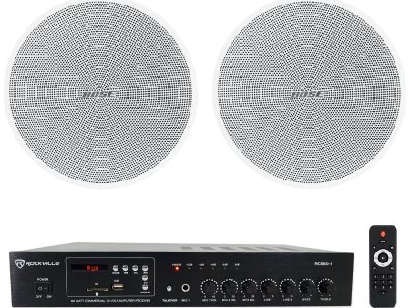 (2) Bose DM2C-LP White 70V 2.25  Commercial Ceiling Speakers+Rockville Amplifier Online