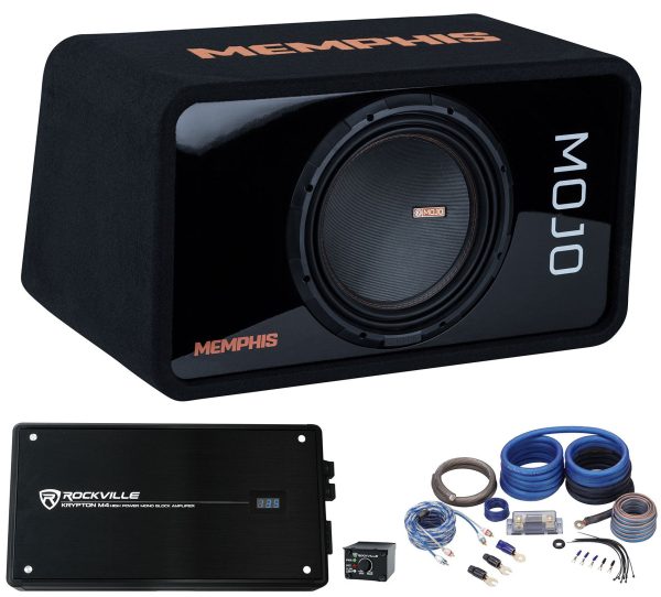 Memphis Audio MOJOE12S1 3000w MOJO 1212 12  Subwoofer+Sub Box+Amplifier+Amp Kit For Cheap