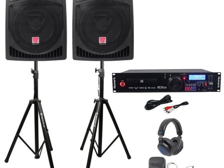 Numark MP103USB Pro Rack Mount DJ CD Player+2) Active Speakers+Stands+Headphones Sale