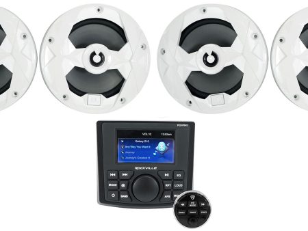 Rockville RGHR45 4 Zone Marine Bluetooth Receiver+(4) White JBL 6.5  Speakers Discount