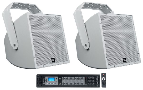 (2) JBL AWC129 12  200w Indoor Outdoor 70V Commercial Speakers + Amplifier Online now