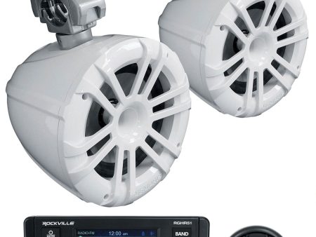 (2) Memphis MXA82TW White 8  Marine Wakeboard Tower Speakers+Single-Din Receiver Online Sale