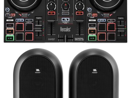 Hercules DJ CONTROL INPULSE 200 4-Pad Serato DJ Controller+JBL Monitor Speakers For Sale