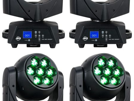 (4) American DJ ADJ VIZI HEX WASH 7 RGBWA+UV LED Wireless DMX Moving Head Lights Supply