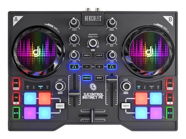 Hercules Instinct P8 2-Deck USB DJ Controller+Pads Lights+JBL Monitors+CAMOPACK Online