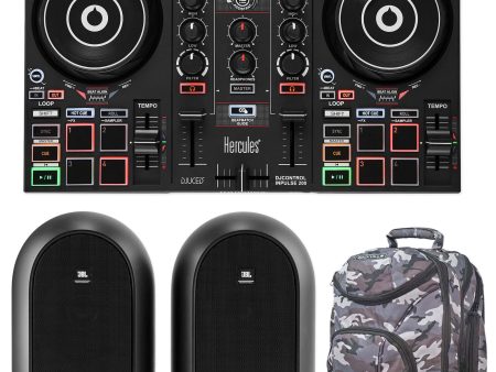 Hercules DJ CONTROL INPULSE 200 4-Pad Serato DJ Controller+JBL Monitors+CAMOPACK Supply