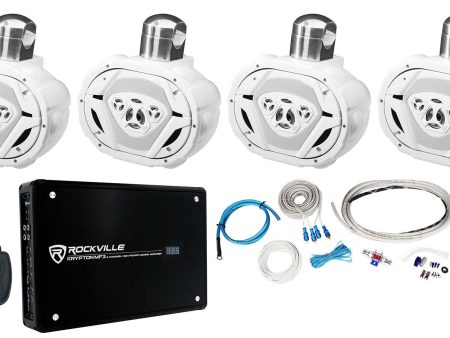 (4) Boss MRWT69W 6x9  500w White Marine Wakeboard Speakers+4-Channel Amp+Wires Cheap