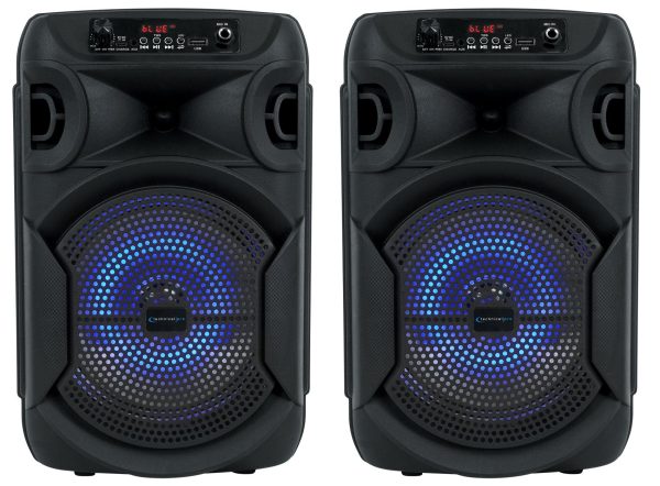 (2) Technical Pro BOOMPACK8 8  Powered Wireless Rechargeable Bluetooth Speakers Sale