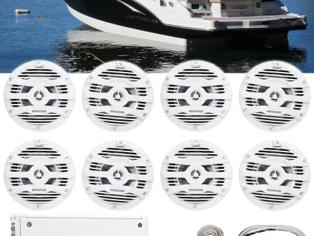 (8) Kenwood 6.5  1200w Marine Boat Speakers+8-Channel Amplifier+Amp Wire Kit on Sale