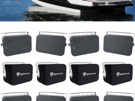 (8) Rockville HP65S 6.5  Black Marine Box Speakers w  Swivel Brackets+Covers For Boats Online Sale