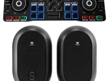 Hercules DJCONTROL STARLIGHT Serato DJ Controller+(2) JBL Monitor Speakers Supply